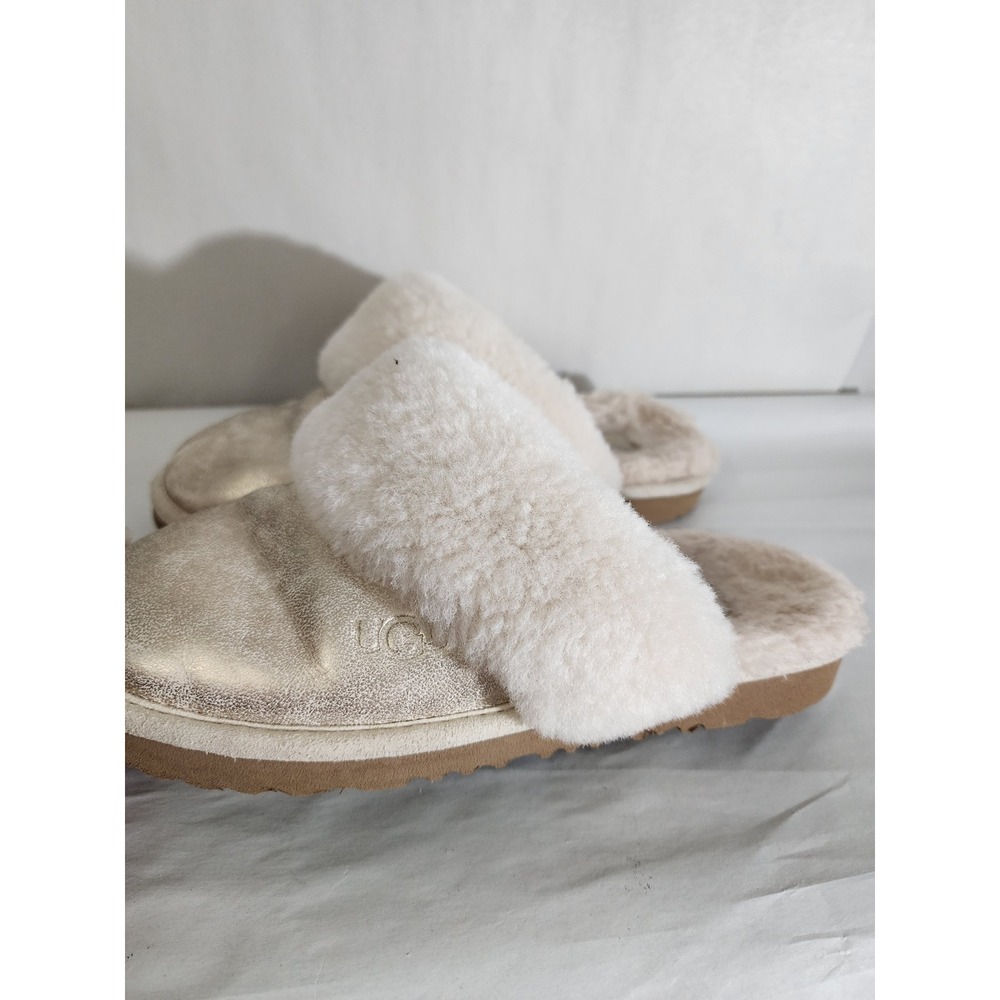 UGG Cozy II Metallic Gold Sheepskin Slippers 1094531K Kids 5 Womens 7